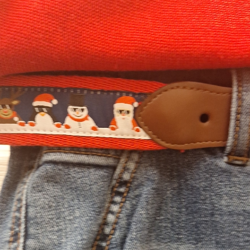 Festive Snowman Belt with Brown Leather Accents